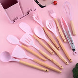 Conjunto de 19 Utensílios de Cozinha em Silicone e Madeira – Resistentes e Elegantes