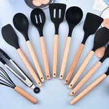 Conjunto de 19 Utensílios de Cozinha em Silicone e Madeira – Resistentes e Elegantes